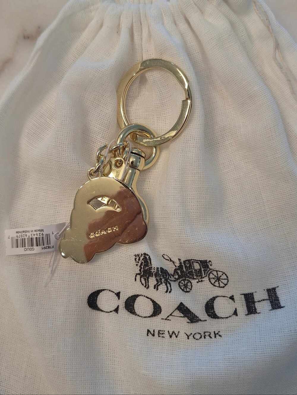 Coach Blue & Gold Enamel Cloud Keychain Bag Charm NWOT - Picture 4 of 5